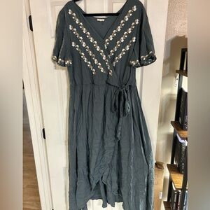 Chic Soul Slate Teal Floral Maxi Dress